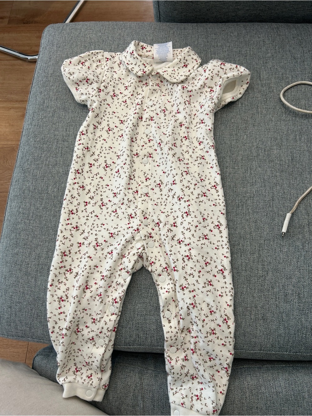 Soft Cream Floral Baby Footie One-Piece